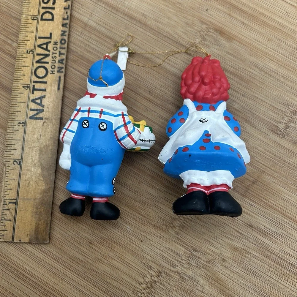Raggedy Ann & Andy Christmas Ornaments Heart Gift Macmillan Plastic Vintage 1992